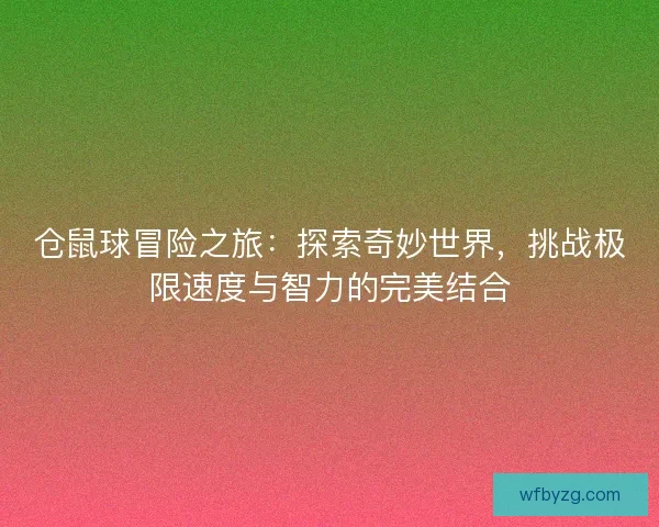 仓鼠球冒险之旅：探索奇妙世界，挑战极限速度与智力的完美结合