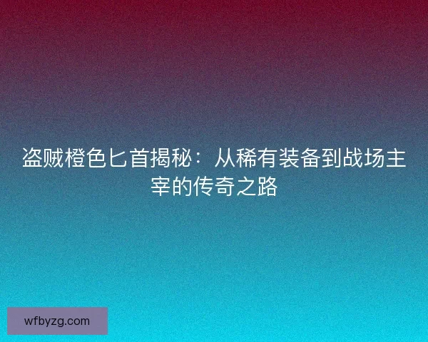 盗贼橙色匕首揭秘：从稀有装备到战场主宰的传奇之路