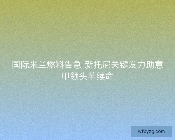国际米兰燃料告急 新托尼关键发力助意甲领头羊续命 国际米兰燃料告急 新托尼关键发力助意甲领头羊续命
