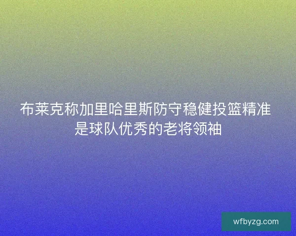 布莱克称加里哈里斯防守稳健投篮精准 是球队优秀的老将领袖 布莱克称加里哈里斯防守稳健投篮精准 是球队优秀的老将领袖