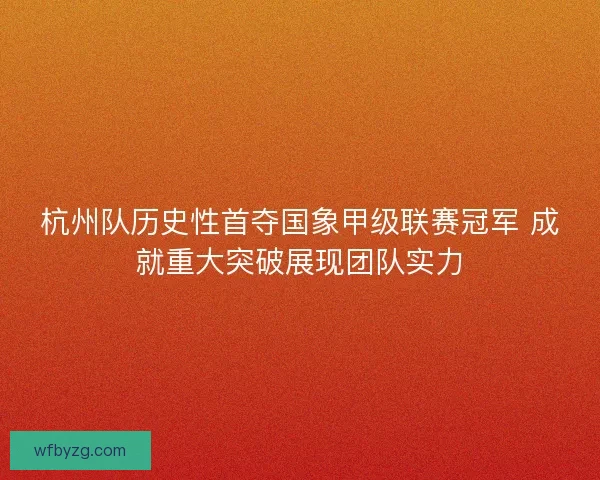 杭州队历史性首夺国象甲级联赛冠军 成就重大突破展现团队实力